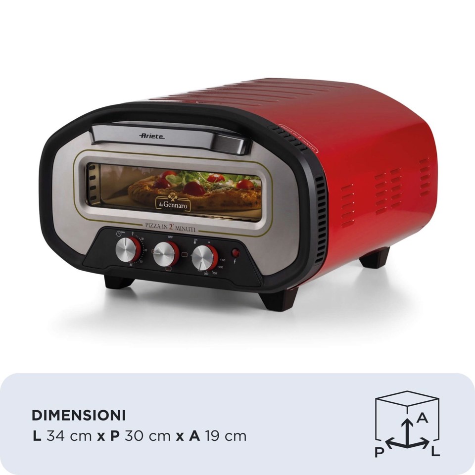 Ariete 3901 Da Gennaro, Forno per pizza, 2200W, Temperatura 430°C, 2 minuti di cottura, Pietra refrattaria, Rosso
