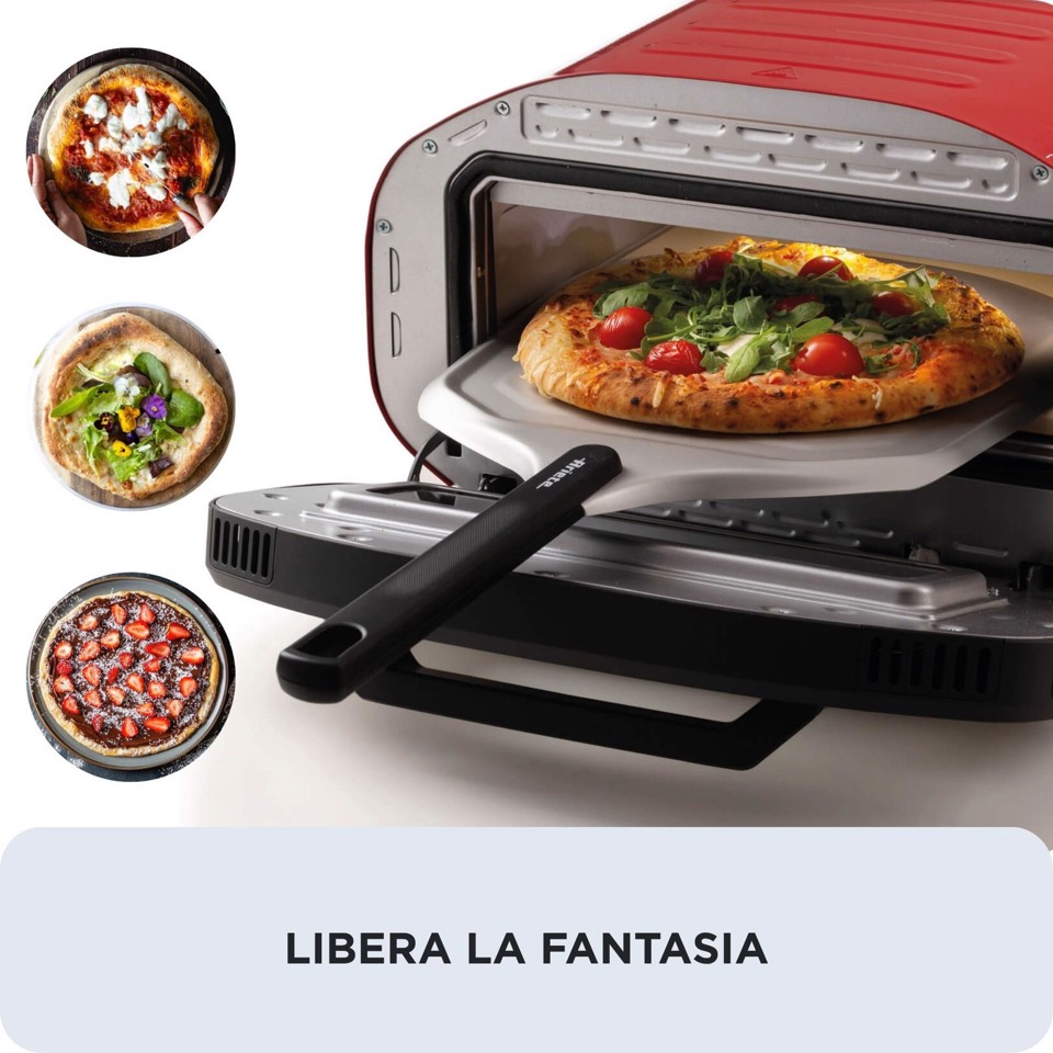 Ariete 3901 Da Gennaro, Forno per pizza, 2200W, Temperatura 430°C, 2 minuti di cottura, Pietra refrattaria, Rosso
