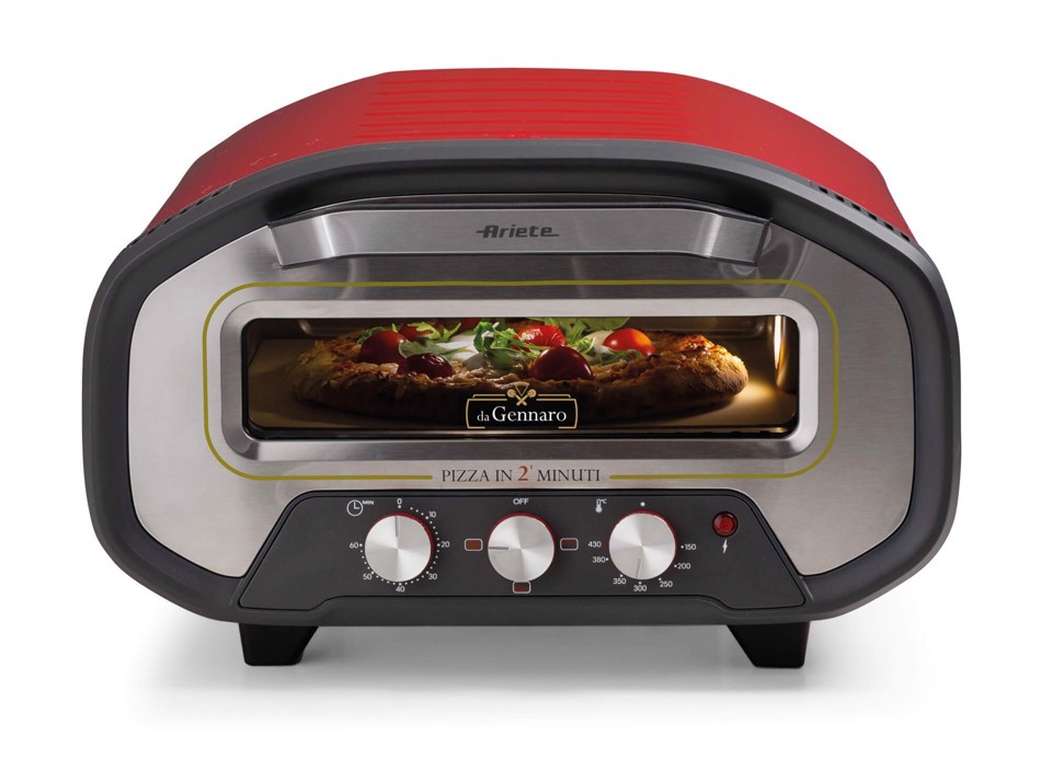 Ariete 3901 Da Gennaro, Forno per pizza, 2200W, Temperatura 430°C, 2 minuti di cottura, Pietra refrattaria, Rosso
