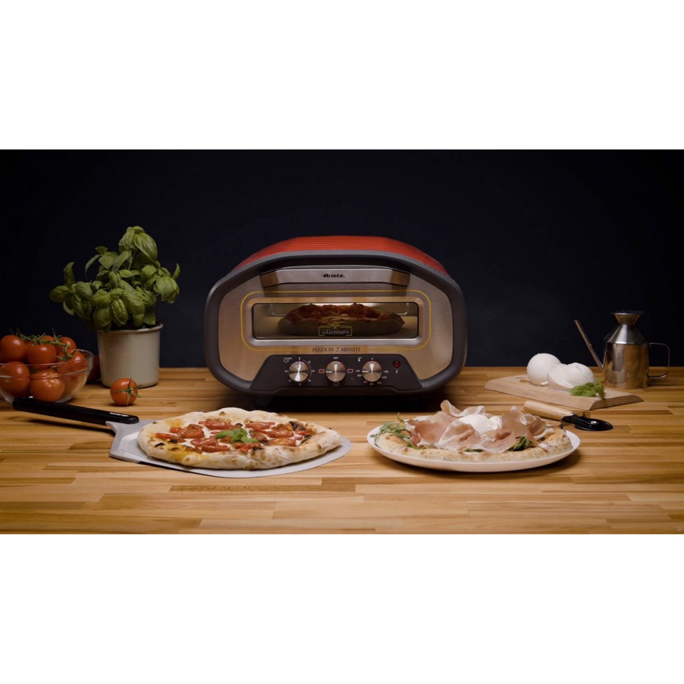 Ariete 3901 Da Gennaro, Forno per pizza, 2200W, Temperatura 430°C, 2 minuti di cottura, Pietra refrattaria, Rosso
