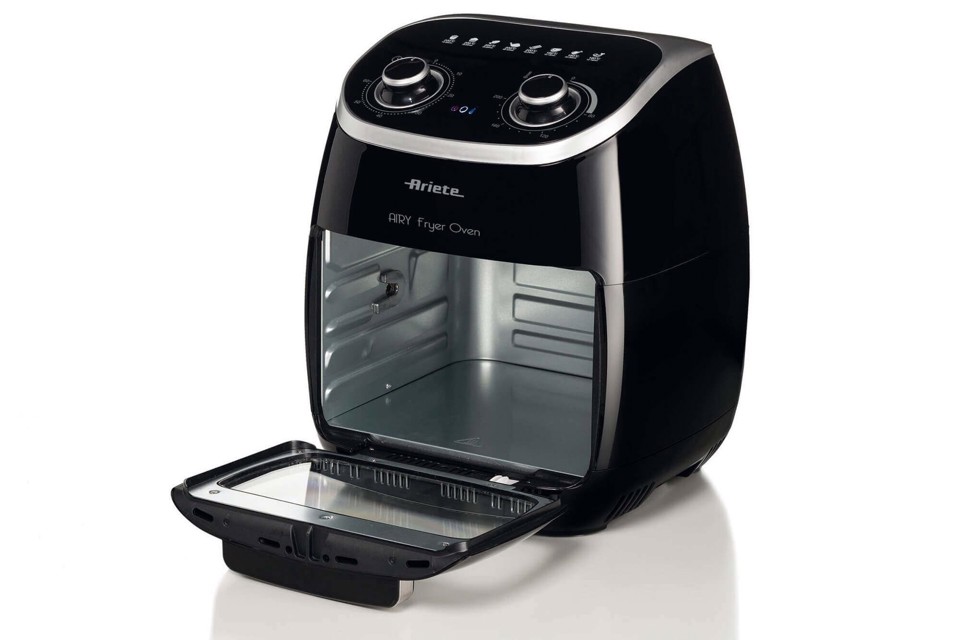 Ariete 4619, Airy Fryer Oven, Friggitrice ad Aria Forno Elettrico, Frigge senza olio e grassi, 2000 Watt, 11 Litri, Temperatura max 200°, 3 Griglie, Cestello Girevole e Girarrosto, Nero