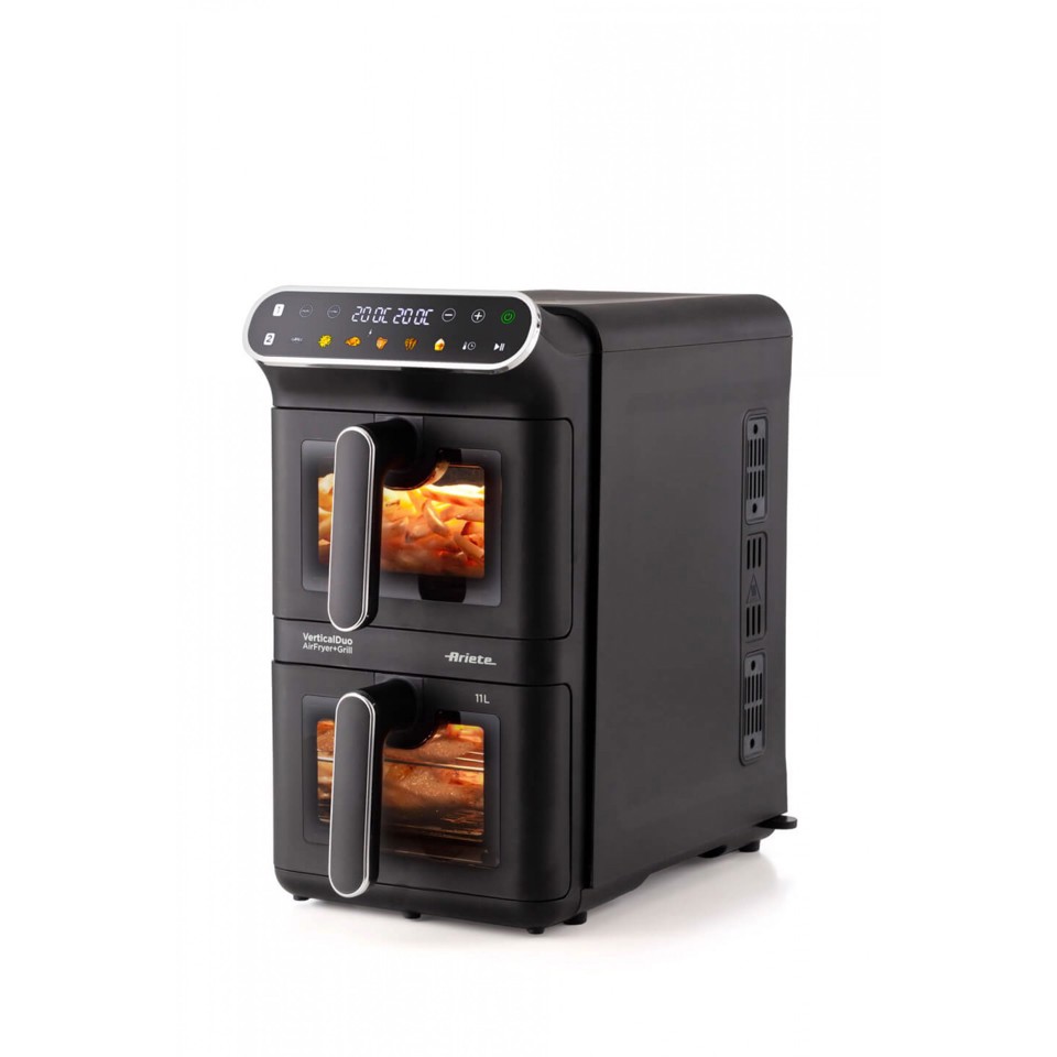 Ariete 4640 Air Fryer Vertical DUO, Friggitrice ad aria doppia verticale, 2460W, 11L, Due cestelli, Sync e Dual, 6 programmi, Funzione Grill, Fino a 200°C