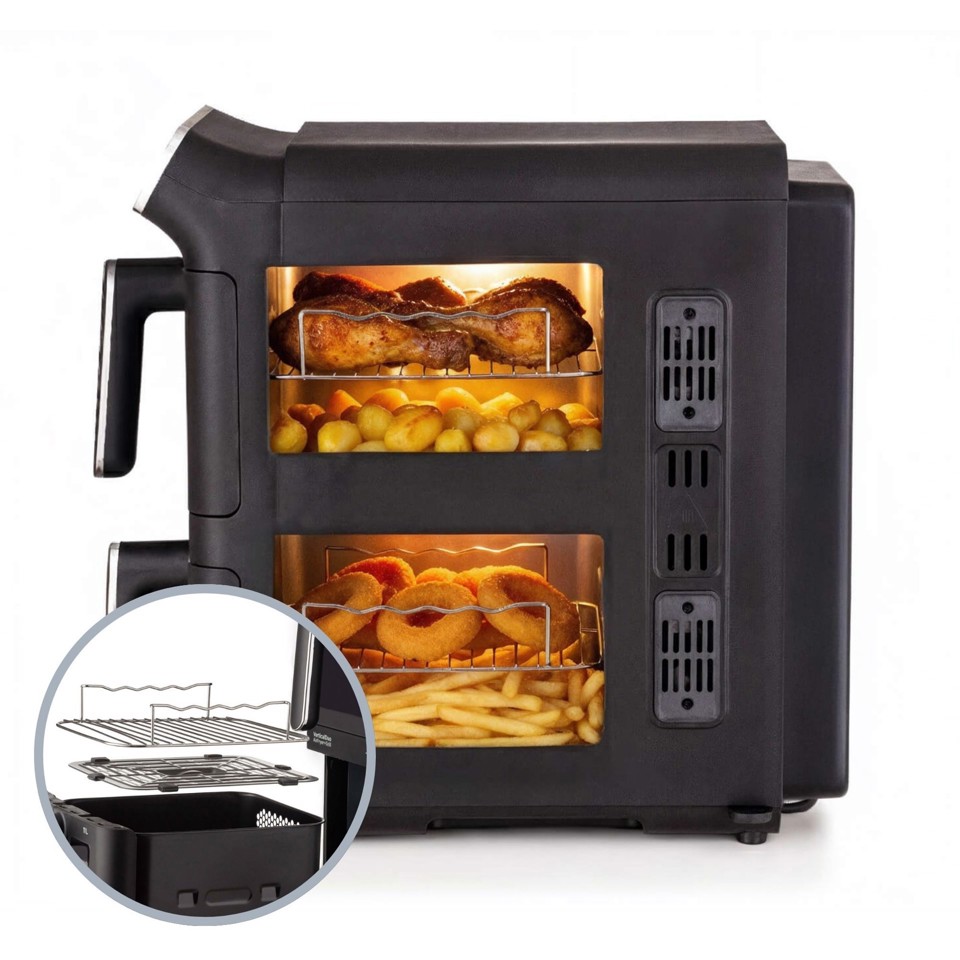 Ariete 4640 Air Fryer Vertical DUO, Friggitrice ad aria doppia verticale, 2460W, 11L, Due cestelli, Sync e Dual, 6 programmi, Funzione Grill, Fino a 200°C