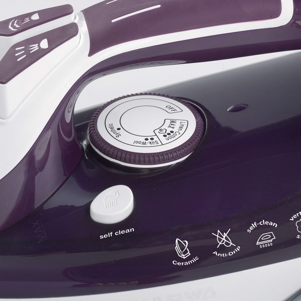 Ariete 6243 Steam Iron - Ferro da stiro con piastra in ceramica - Colpo vapore 140 gr/min - Serbatoio 320 ml - 2200 W - Bianco e Porpora