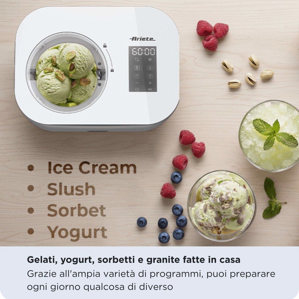 Ariete 644 Gran Gelato 4in1, Gelatiera con compressore, Gelato, Yogurt, Sorbetto e Granita, 30-60 minuti, Funzione mantenimento del freddo
