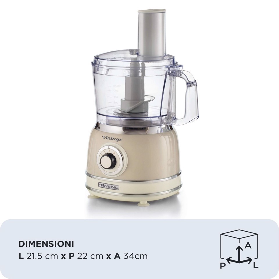 Ariete Linea Vintage 1781 Robot da cucina Vintage, 1000W, Capacità 2,1L (utilizzabile 1,2L), Per preparazione impasti, Beige