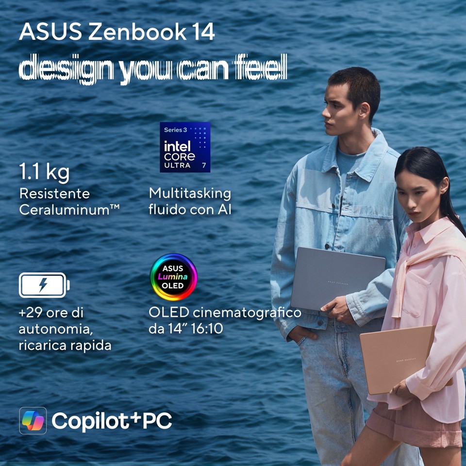 ASUS Zenbook 14 UX3480AA-U1006W Copilot+ PC Intel Core Ultra 7 355 Computer portatile 35,6 cm (14") WUXGA 16 GB LPDDR5x-SDRAM 512 GB SSD Wi-Fi 6E (802.11ax) Windows 11 Home Blu