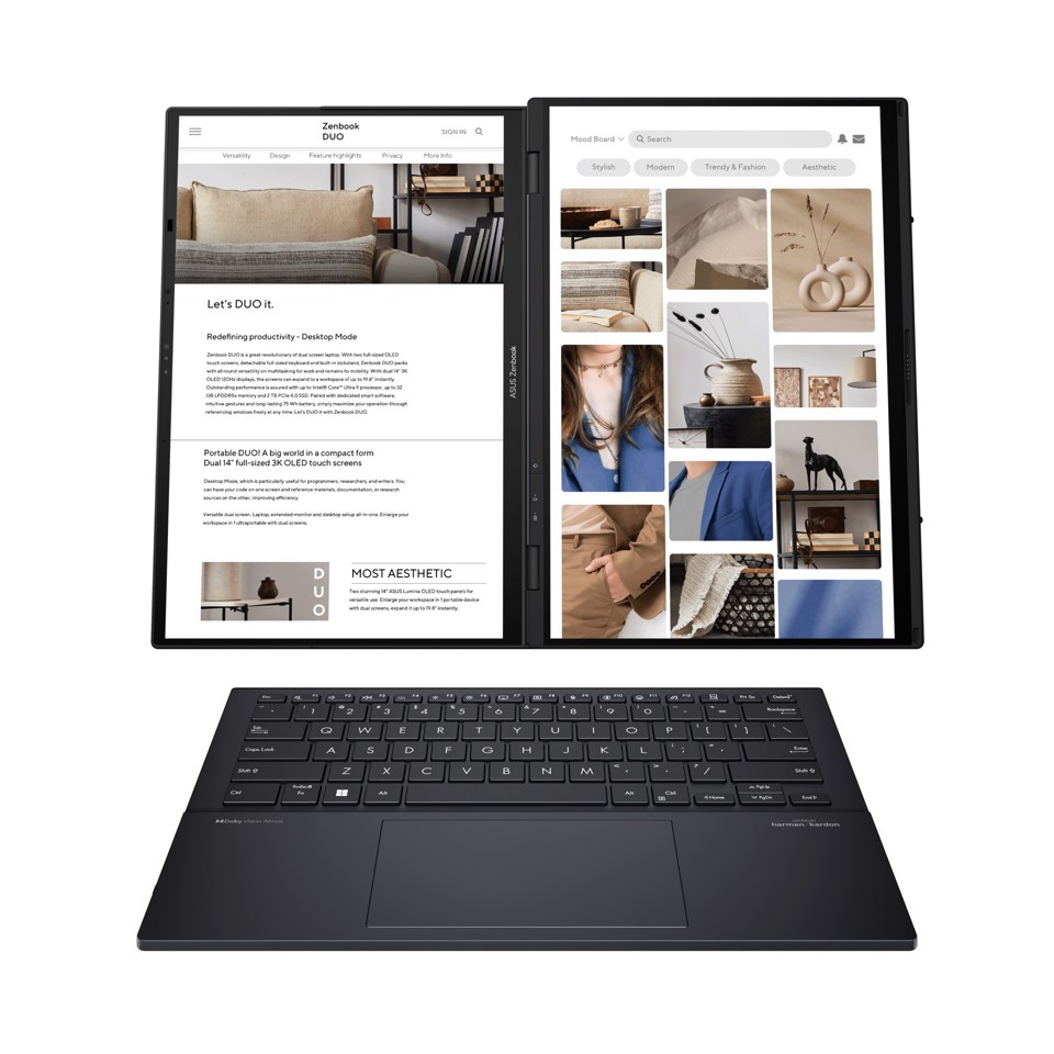 ASUS Zenbook Duo OLED UX8406MA-PZ286W Intel Core Ultra 7 155H Ibrido (2 in 1) 35,6 cm (14") Touch screen 3K 16 GB LPDDR5x-SDRAM 1 TB SSD Wi-Fi 6E (802.11ax) Windows 11 Home Grigio