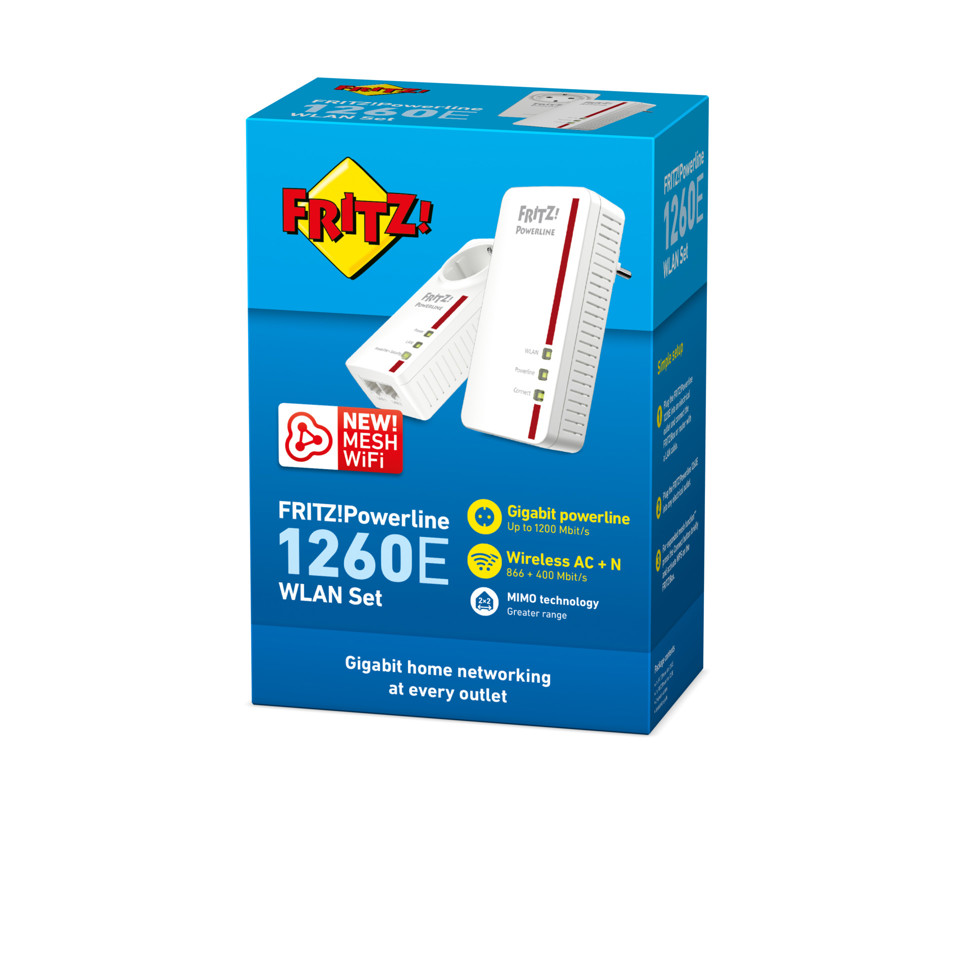 AVM FRITZ!Powerline 1260E WLAN Set International 1200 Mbit/s Collegamento ethernet LAN Wi-Fi Bianco 2 pezzo(i)