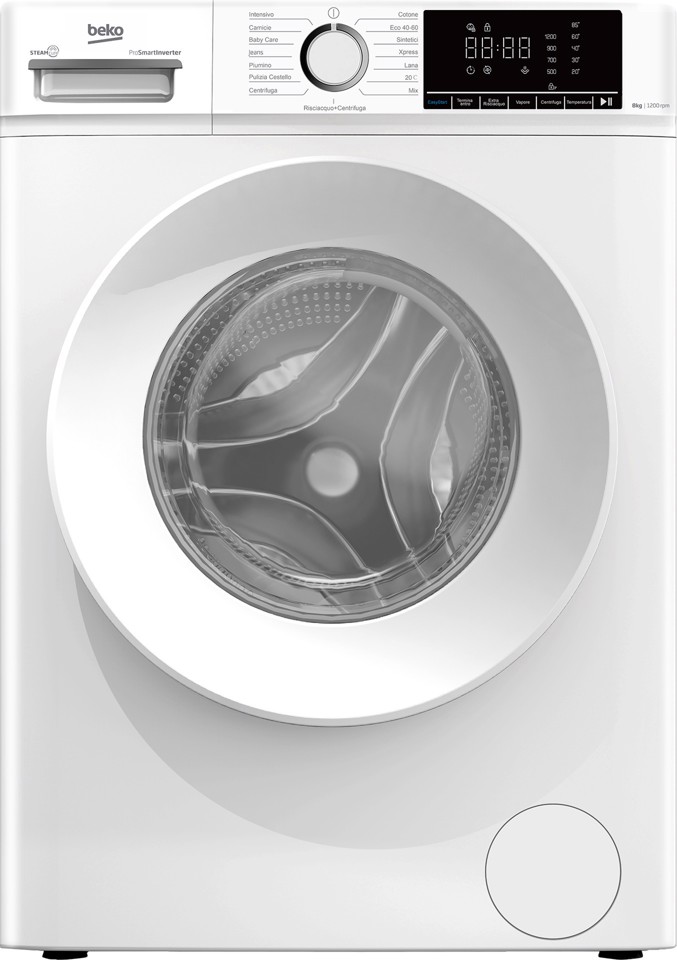 Beko b100 BMX8126DW 8kg classe A bianco, inverter 1200 giri, display XL, oblò bianco, vapore