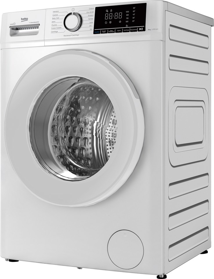 Beko b100 BMX8126DW 8kg classe A bianco, inverter 1200 giri, display XL, oblò bianco, vapore
