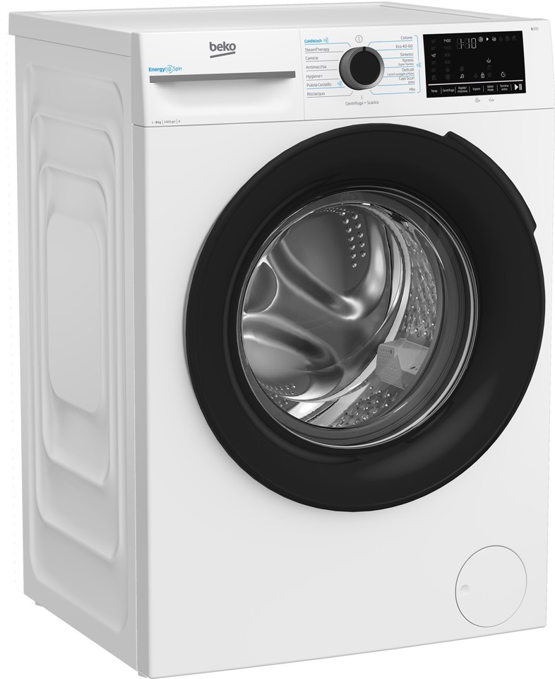 Beko b300 BMW8149DB Lavatrice 8kg, Classe A-30%, Bianco, Motore Inverter 1400giri, Display touch, Porta nera, EnergySpin™, Vapore