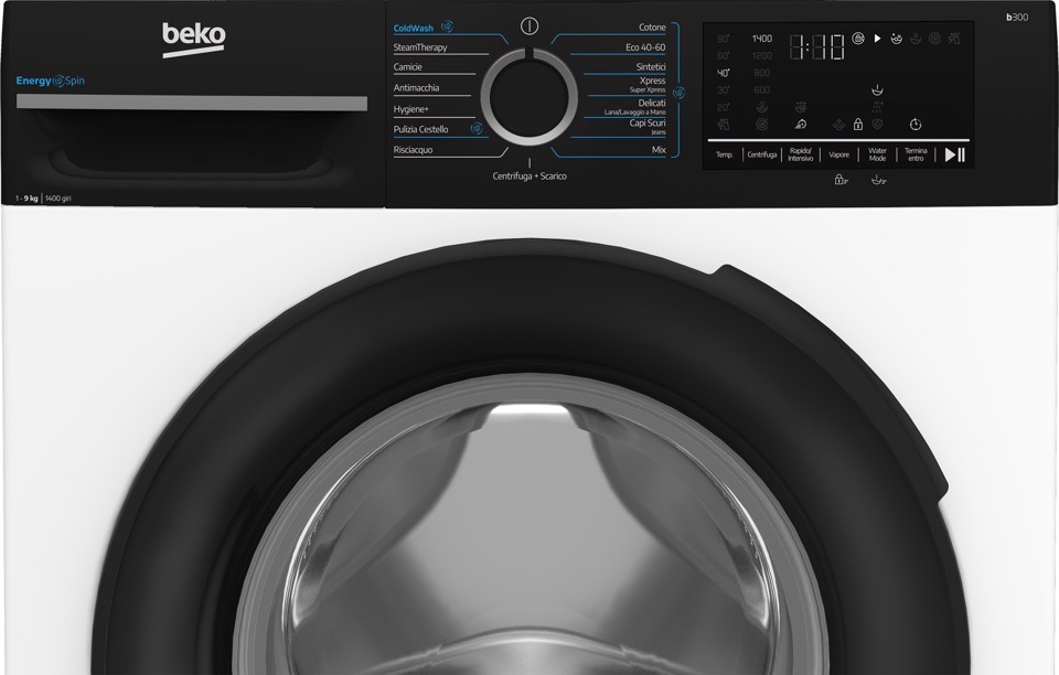 Beko b300 BMWG9149DB lavatrice Caricamento frontale 9 kg 1351 Giri/min Nero, Bianco