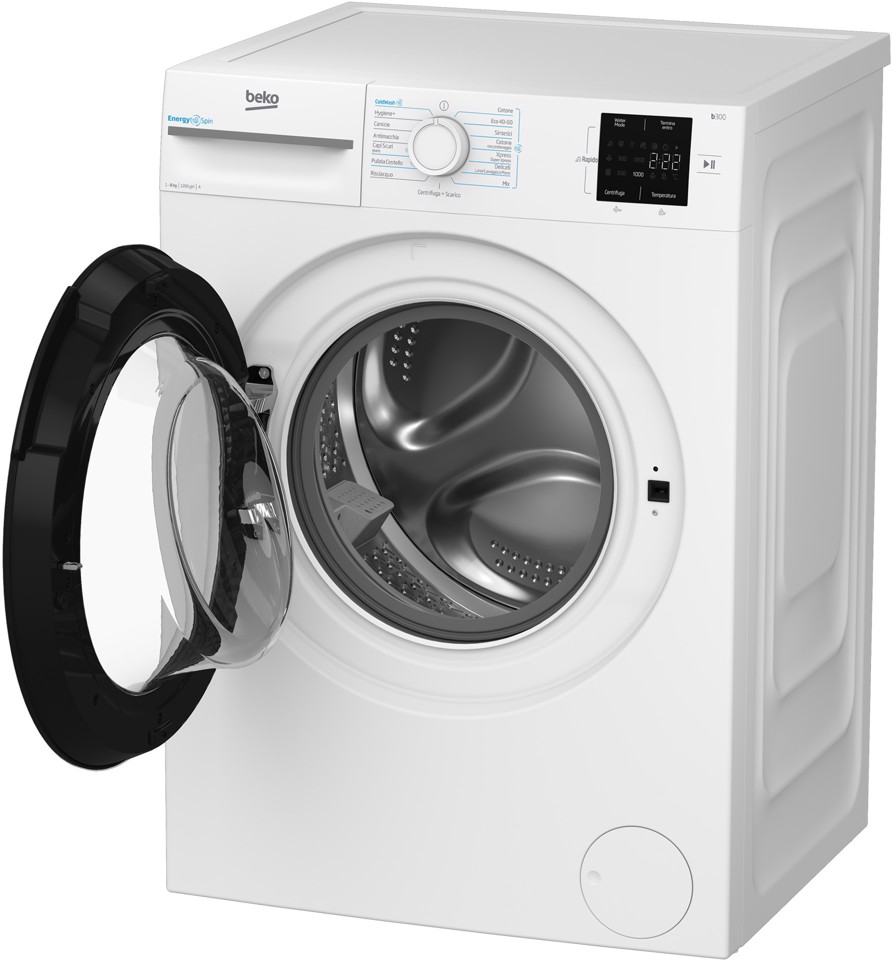 Beko b300 BMWRU3821W Lavatrice 8kg, Classe A, 1200giri, colore bianco, tecnologia EnergySpin™, cassetto detersivo autopulente