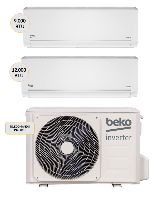 Beko Condizionatore DUAL split Inverter 9000 btu+12000 btu Wi-Fi BGMPO181 + BGMPI090 + BGMPI120 Climatizzatore Fisso