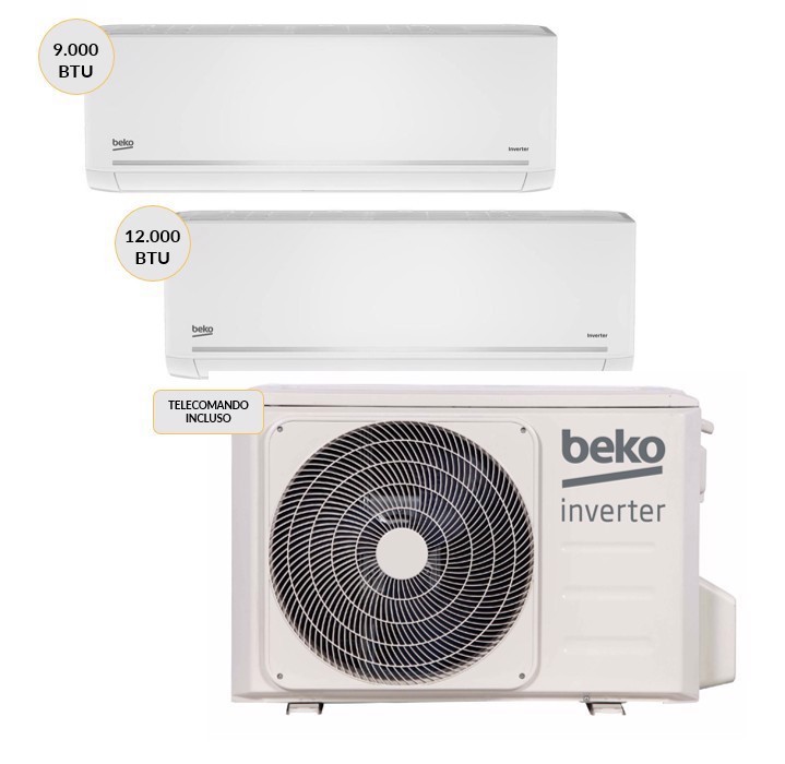Beko Condizionatore DUAL split Inverter 9000btu+12000btu Wi-Fi BGMPO181 + BGMPI095 + BGMPI125 Climatizzatore Fisso