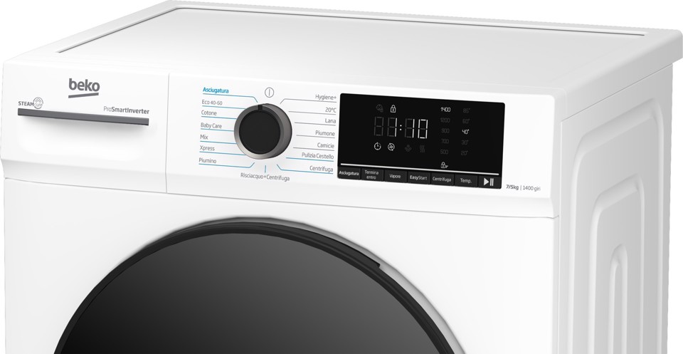 Beko BMDSC7545B: Lavasciuga Slim, 7+5kg, 1400giri, Classe D/A, funzione a vapore