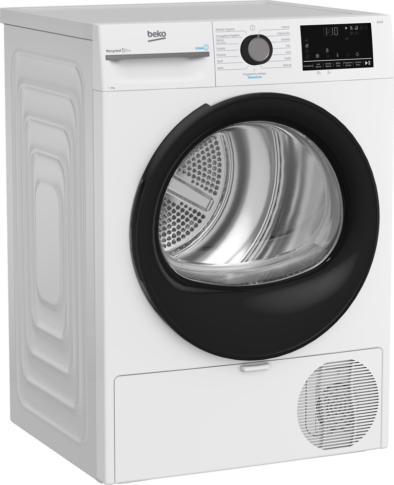 Beko BMGT491SBI_IT 9kg, Classe C, motore inverter, Display digitale, funzione a vapore SteamCure™, colore Bianco, oblò Nero
