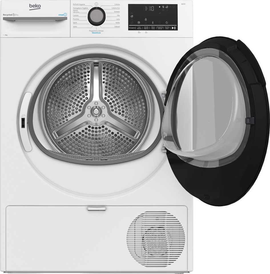 Beko BMGT491SBI_IT 9kg, Classe C, motore inverter, Display digitale, funzione a vapore SteamCure™, colore Bianco, oblò Nero
