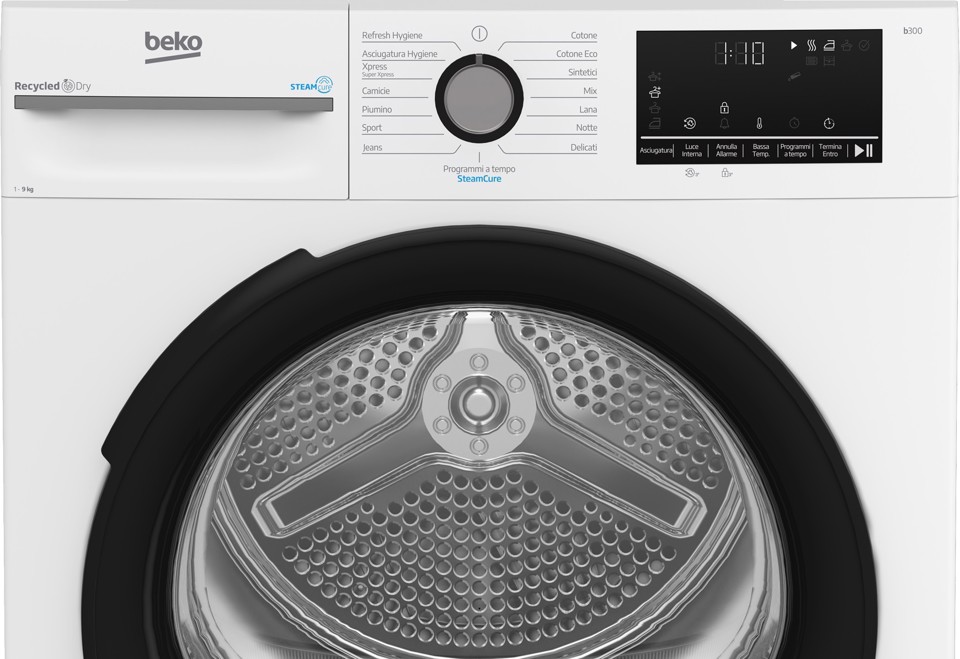 Beko BMGT491SBI_IT 9kg, Classe C, motore inverter, Display digitale, funzione a vapore SteamCure™, colore Bianco, oblò Nero