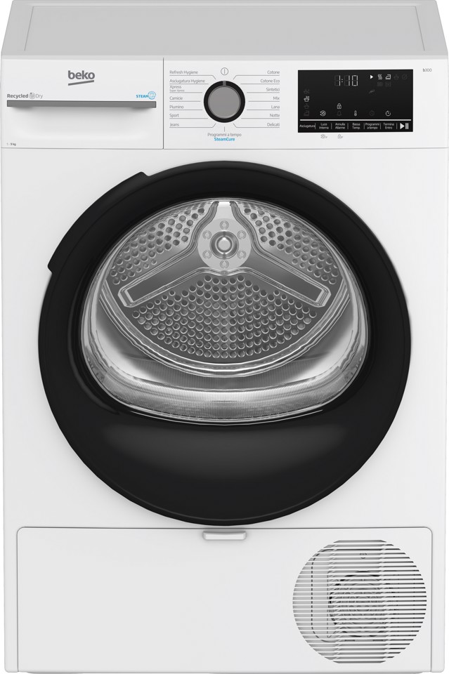 Beko BMGT491SBI_IT 9kg, Classe C, motore inverter, Display digitale, funzione a vapore SteamCure™, colore Bianco, oblò Nero