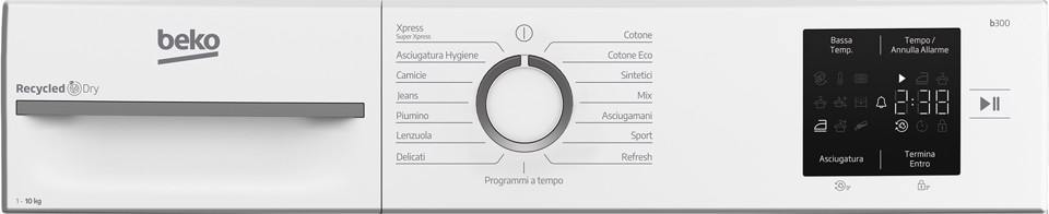 Beko BMT103EW 10kg, classe D, linea estetica NX, display touch, colore bianco, oblò bianco