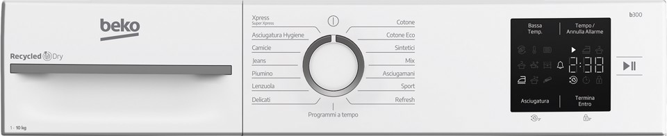 Beko BMT103EW 10kg, classe D, linea estetica NX, display touch, colore bianco, oblò bianco