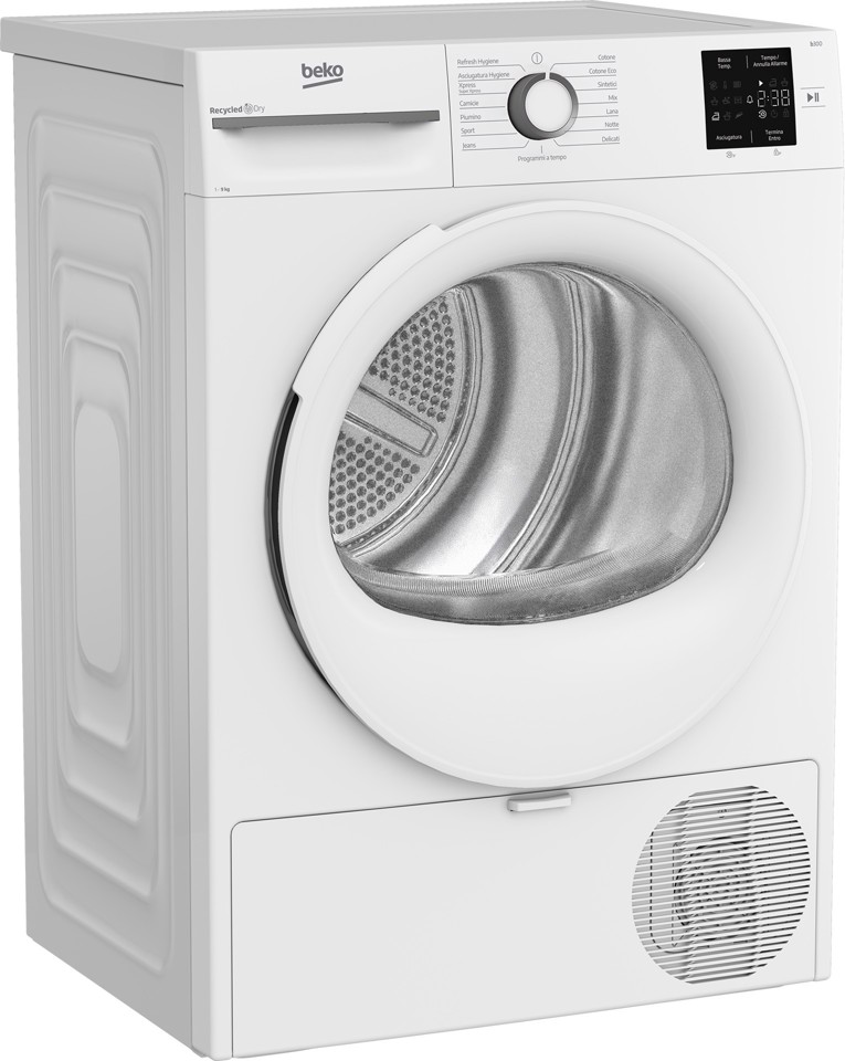 Beko BMT491WI_IT, Asciugatrice 9kg, Classe C, Linea Estetica NX, motore inverter, Display digitale, colore Bianco, oblò Bianco