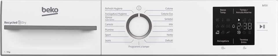 Beko BMT491WI_IT, Asciugatrice 9kg, Classe C, Linea Estetica NX, motore inverter, Display digitale, colore Bianco, oblò Bianco