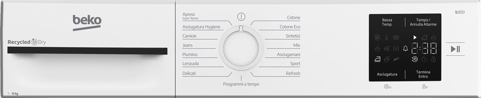 Beko BMT83EW 8kg, Classe D, Linea Estetica NX, motore asincrono, Display digitale, colore Bianco, oblò Bianco