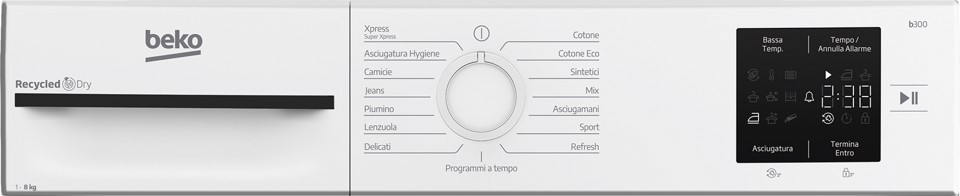 Beko BMT83EW Slim 8kg, Classe D, Linea Estetica NX, motore asincrono, Display digitale, colore Bianco, oblò Bianco