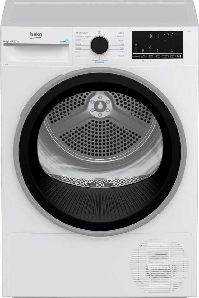 Beko BT3103IS_IT 10kg, Classe C, motore inverter, Display digitale XL, funzione a vapore SteamCure™, colore Bianco, oblò Nero