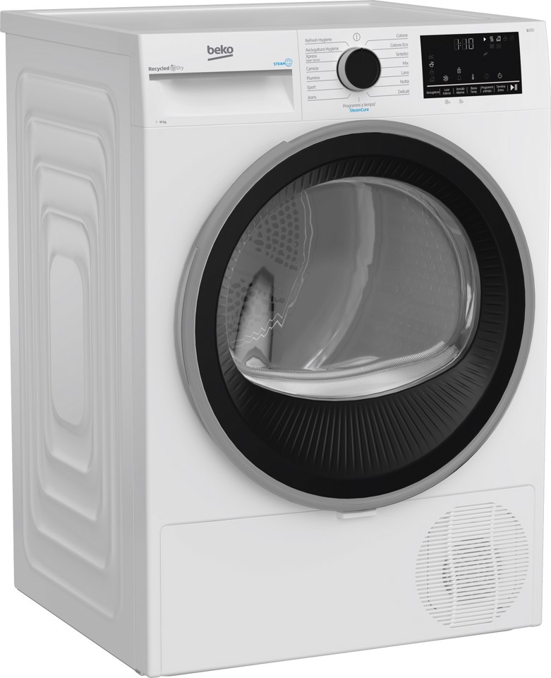 Beko BT3103IS_IT 10kg, Classe C, motore inverter, Display digitale XL, funzione a vapore SteamCure™, colore Bianco, oblò Nero