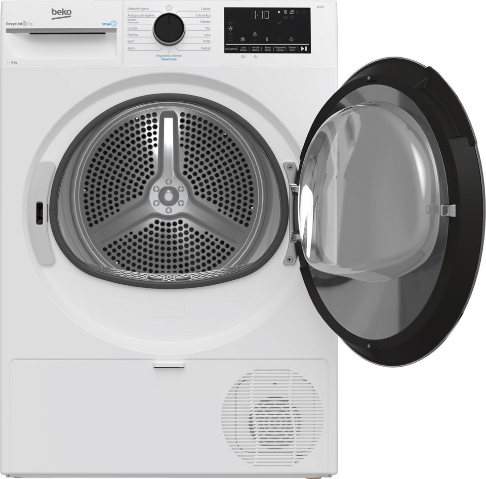 Beko BT3103IS_IT 10kg, Classe C, motore inverter, Display digitale XL, funzione a vapore SteamCure™, colore Bianco, oblò Nero