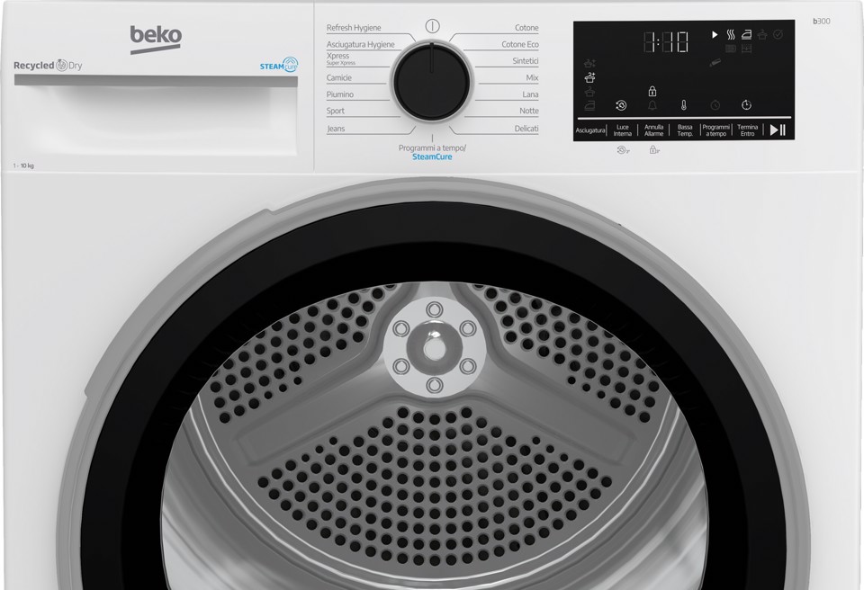 Beko BT3103IS_IT 10kg, Classe C, motore inverter, Display digitale XL, funzione a vapore SteamCure™, colore Bianco, oblò Nero