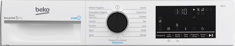 Beko BT3103IS_IT 10kg, Classe C, motore inverter, Display digitale XL, funzione a vapore SteamCure™, colore Bianco, oblò Nero