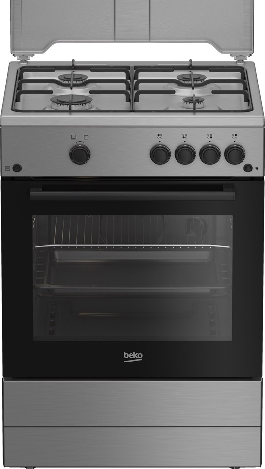 Beko FBG62010DX cucina a libera installazione inox, 60x60cm, piano gas, forno a gas, grill a gas, 64Lt, Сlasse A