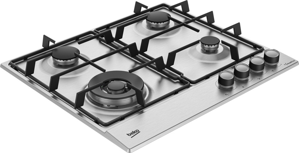 Beko HIAW64224SXE: Piano a Gas con PractiClean, 3 Bruciatori + 1 Wok, 60 cm