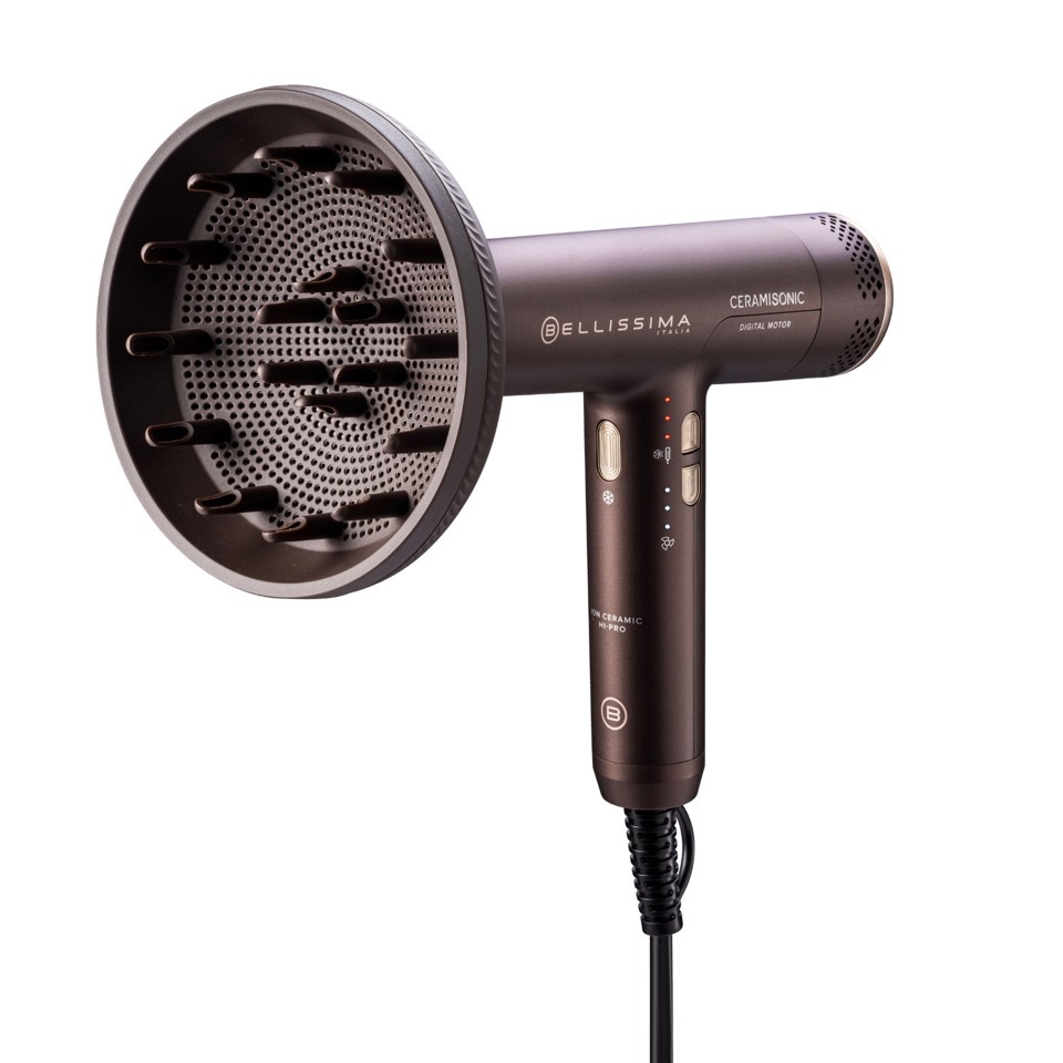 Bellissima Ceramisonic Asciugacapelli, Motore Digitale ad alta velocità, ultraleggero, con tecnologia Tecnologia Ion Ceramic Hi-Pro, ioni, 3 velocità, 3 temperature, Impostazione Gentle Dry, Modalità Silent, 1700W