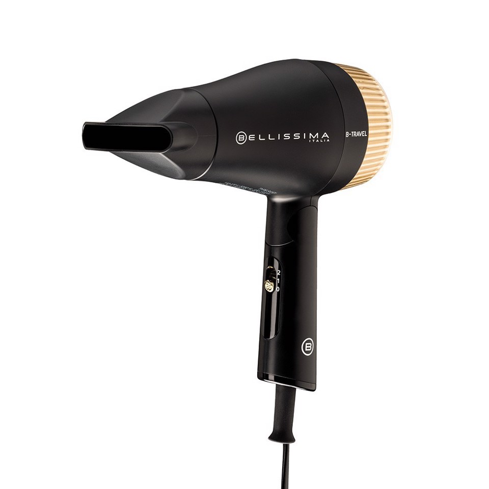 Bellissima Imetec B-Travel Asciugacapelli da viaggio, portatile e compatto, 1400 W, manico pieghevole, doppio voltaggio, concentratore di precisione, 2 combinazioni aria/temperatura, custodia da viaggio, idea regalo