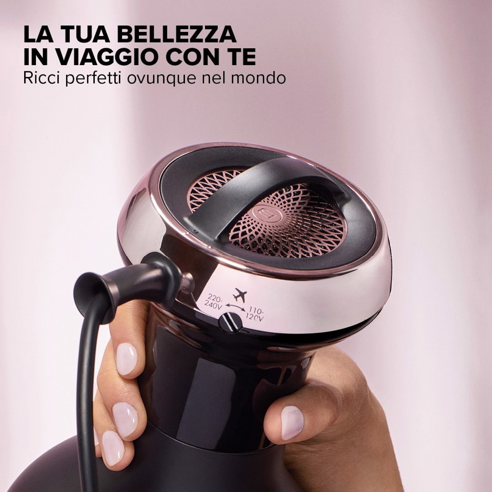 Bellissima Imetec Diffon Ion Ceramic, Diffusore ad Aria Calda per Capelli Ricci, Tecnologia Ion Ceramic, Doppio voltaggio, 700 W, 2 Combinazioni Aria/Temperatura, Asciugatura Delicata Senza Effetto Crespo, Impugnatura Ergnomica