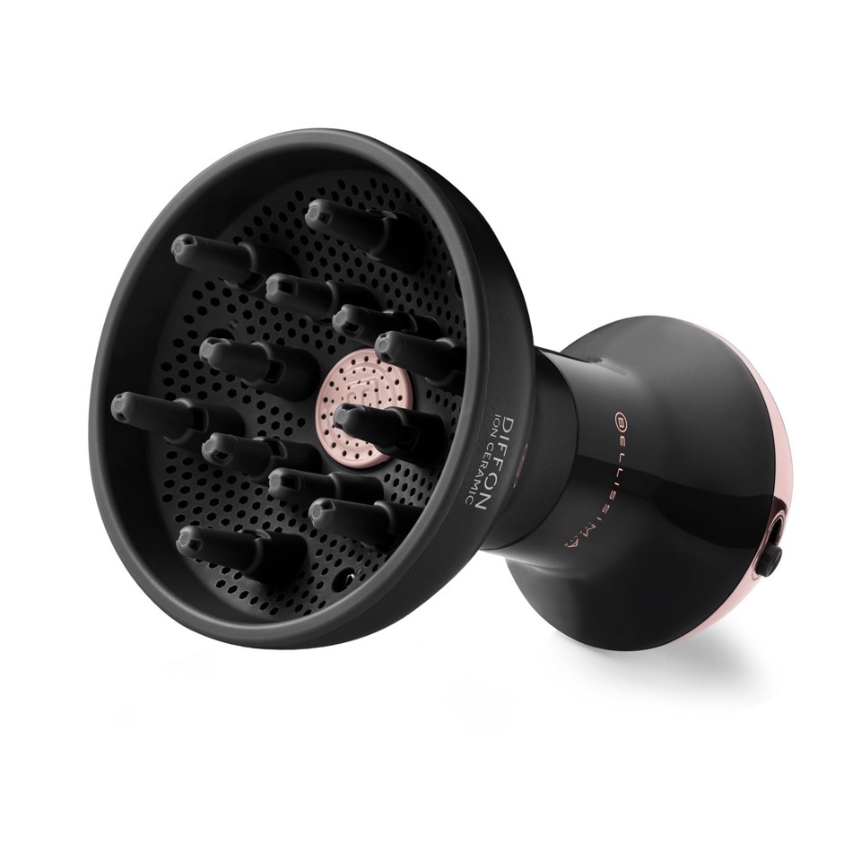 Bellissima Imetec Diffon Ion Ceramic, Diffusore ad Aria Calda per Capelli Ricci, Tecnologia Ion Ceramic, Doppio voltaggio, 700 W, 2 Combinazioni Aria/Temperatura, Asciugatura Delicata Senza Effetto Crespo, Impugnatura Ergnomica