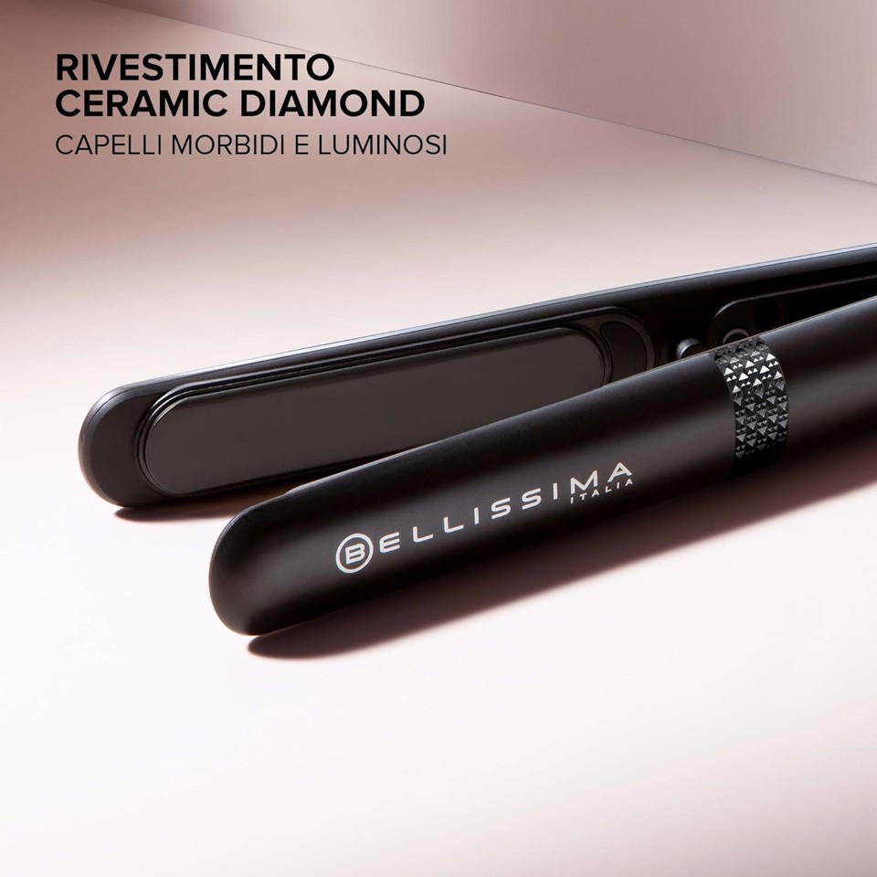 Bellissima Imetec Piastra Creativity, Capelli Lisci o Mossi, Rivestimento Ceramica Diamond, 5 Temperature 150/230°C, funzione Memory, Calore Costante, Riscaldamento Rapido
