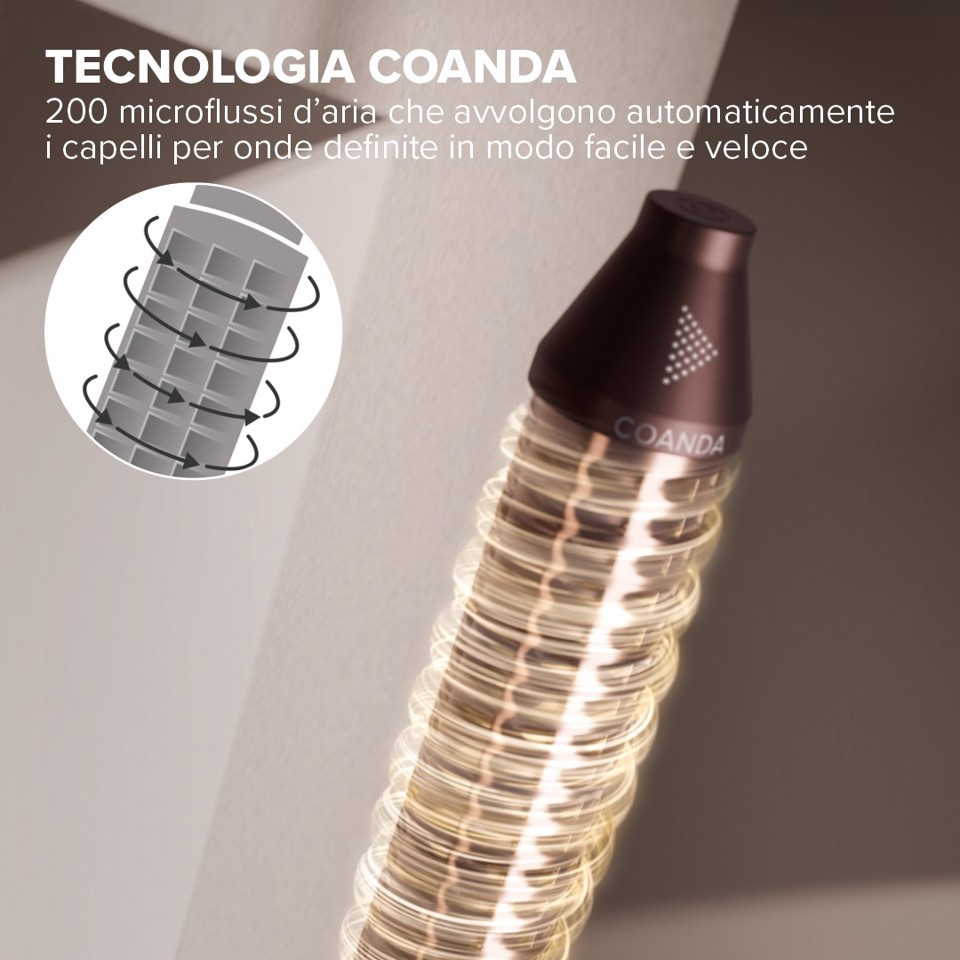 Bellissima Prodigy, modellatore ad aria calda, styler, tecnologia Ion-Ceramic, tecnologia Coanda, motore digitale, controllo del calore, filtro autopulente, 3 temperature, 1200 W, 6 accessori
