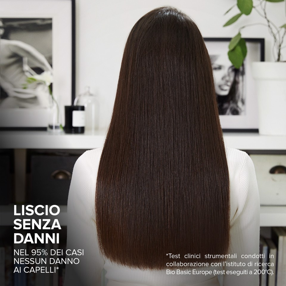 Bellissima Steam Elixir, Piastra a Vapore, Capelli lisci in Una Sola Passata Senza Danni, Rivestimento in Ceramica e Olio Argan, Rapido Riscaldamento, 4 Temperature, Tappetino Termoresistente