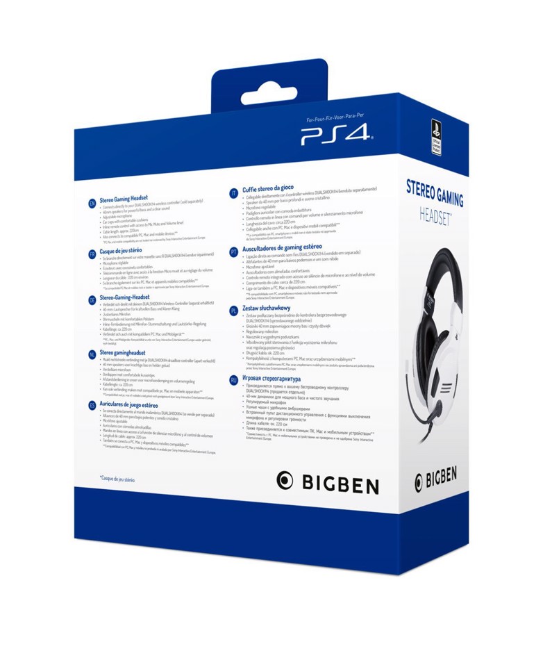 BIG BEN PS4OFHEADSETV3WHITE cuffia e auricolare Cablato A Padiglione Gaming Nero, Bianco