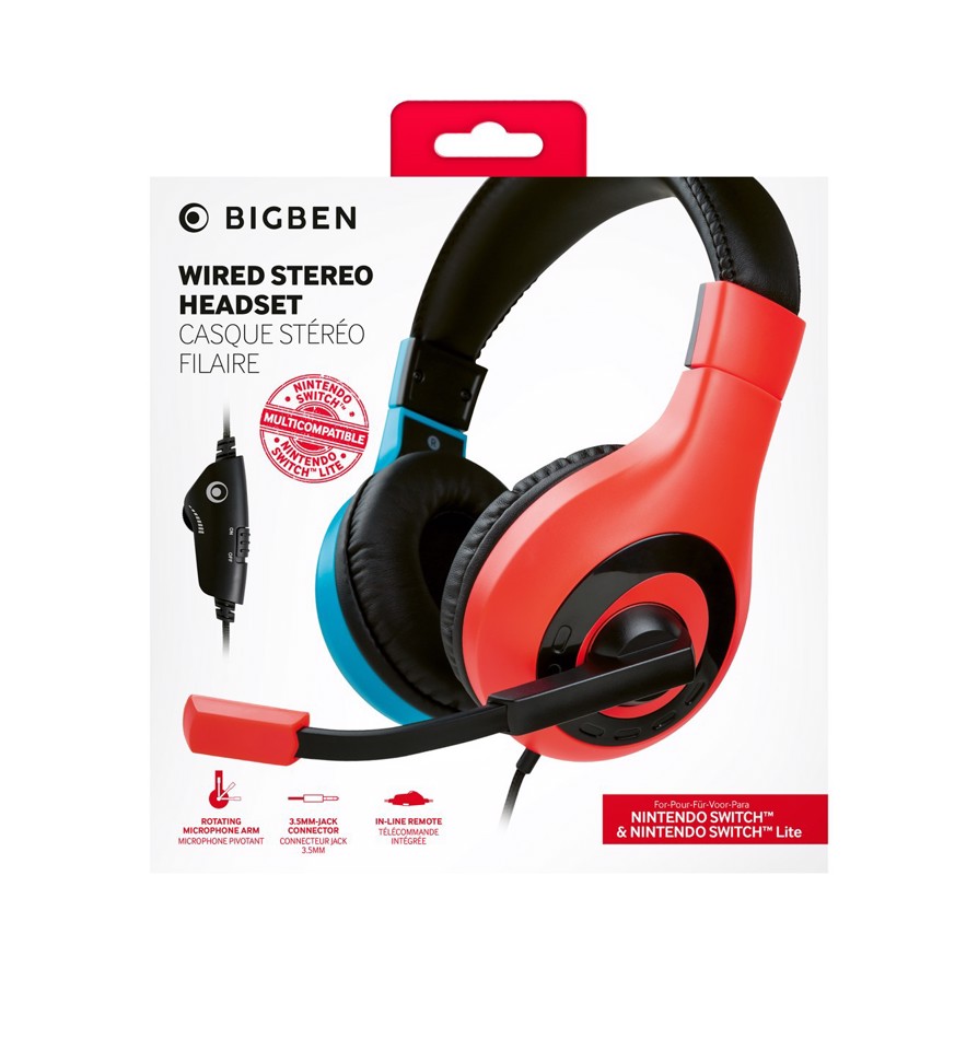 Bigben Connected SWITCHHEADSETV1R+B cuffia e auricolare Cablato A Padiglione Gaming Blu, Rosso