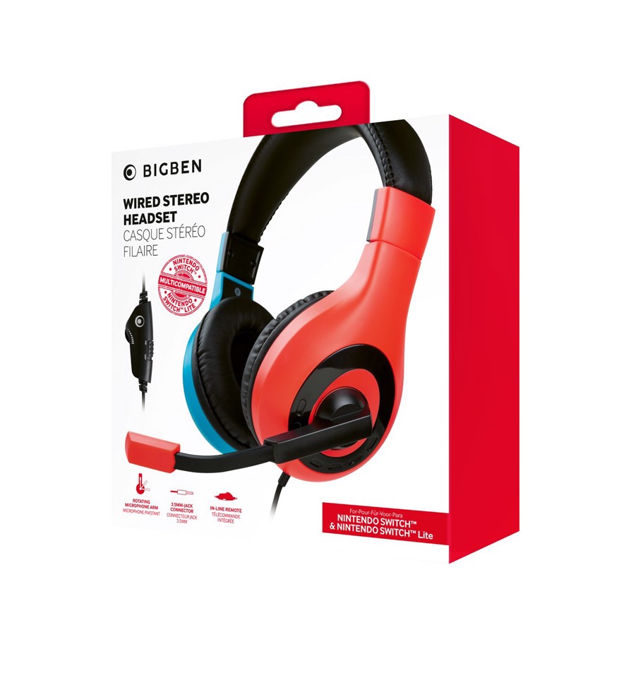 Bigben Connected SWITCHHEADSETV1R+B cuffia e auricolare Cablato A Padiglione Gaming Blu, Rosso