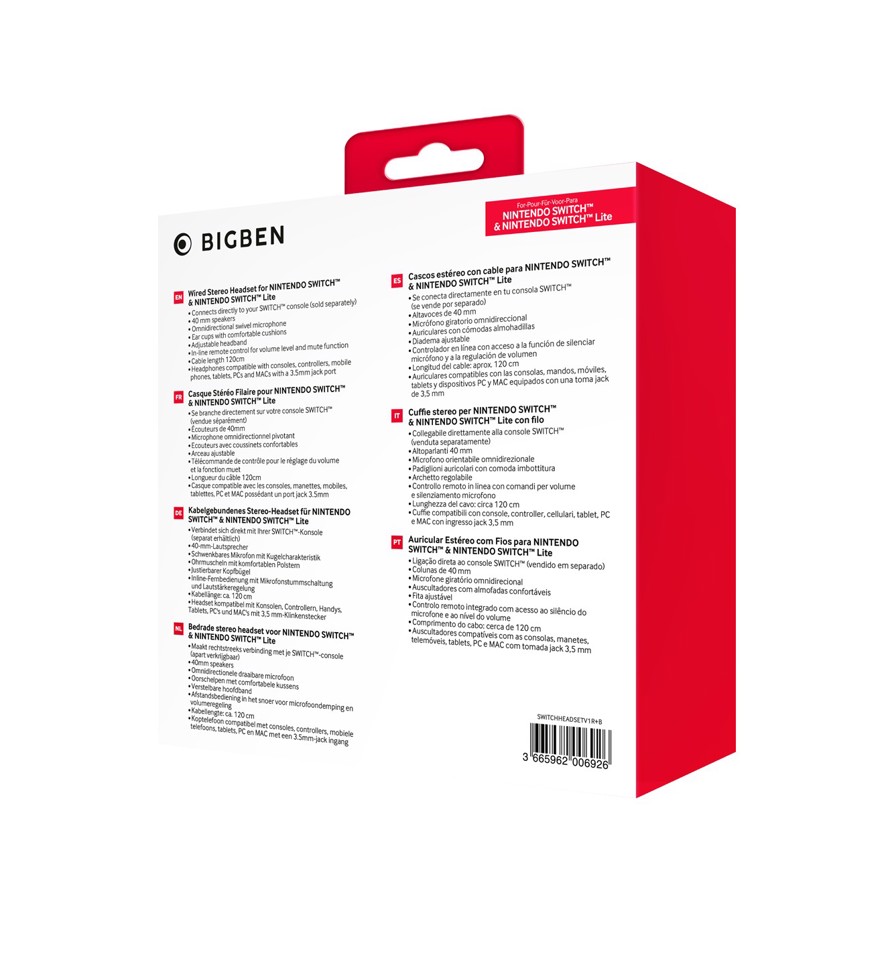 Bigben Connected SWITCHHEADSETV1R+B cuffia e auricolare Cablato A Padiglione Giocare Blu, Rosso