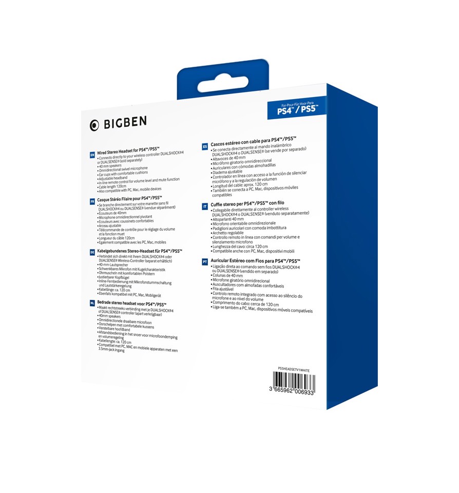 Bigben Interactive Wired Stereo Gaming Headset V1 Cuffie Cablato A Padiglione Giocare Nero, Bianco